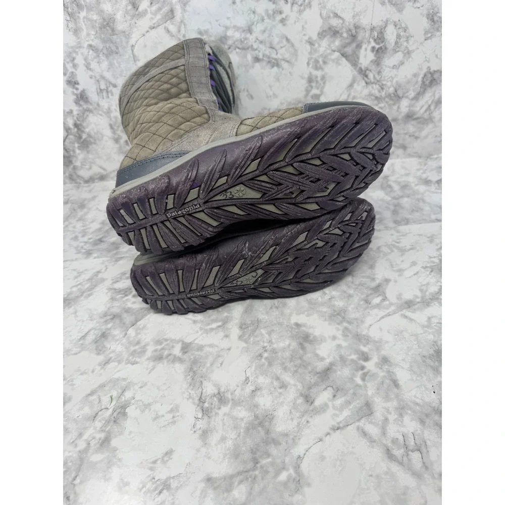 Patagonia Nickel Waterproof Winter Boots Womens 9 Quilted Leather Faux Fur Grey